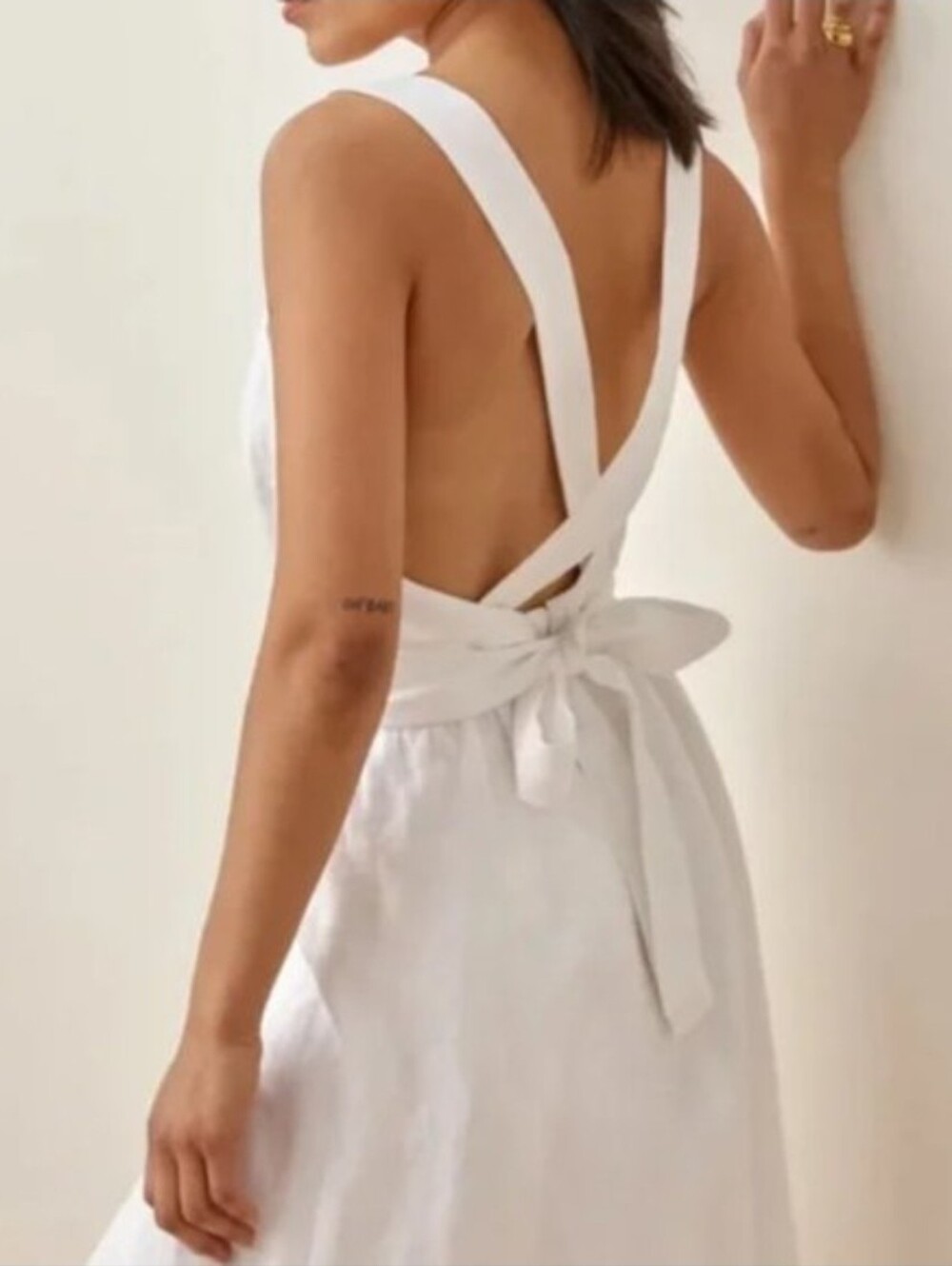 Reformation Elara Linen Dress  square neckline high side slit Size 6 - Picture 3 of 16